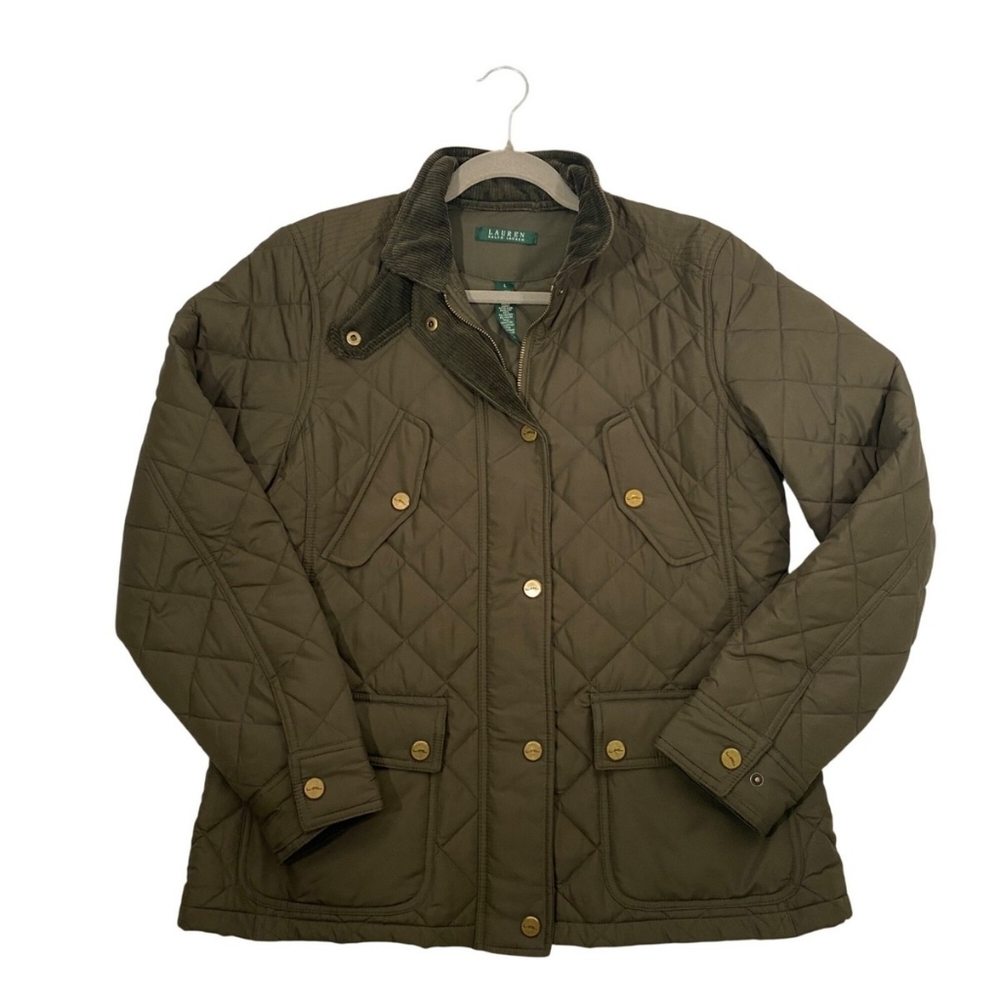 Lauren Ralph Lauren Quilted Puffer Jacket EUC Dark Olive Green Color Size XL/2XL